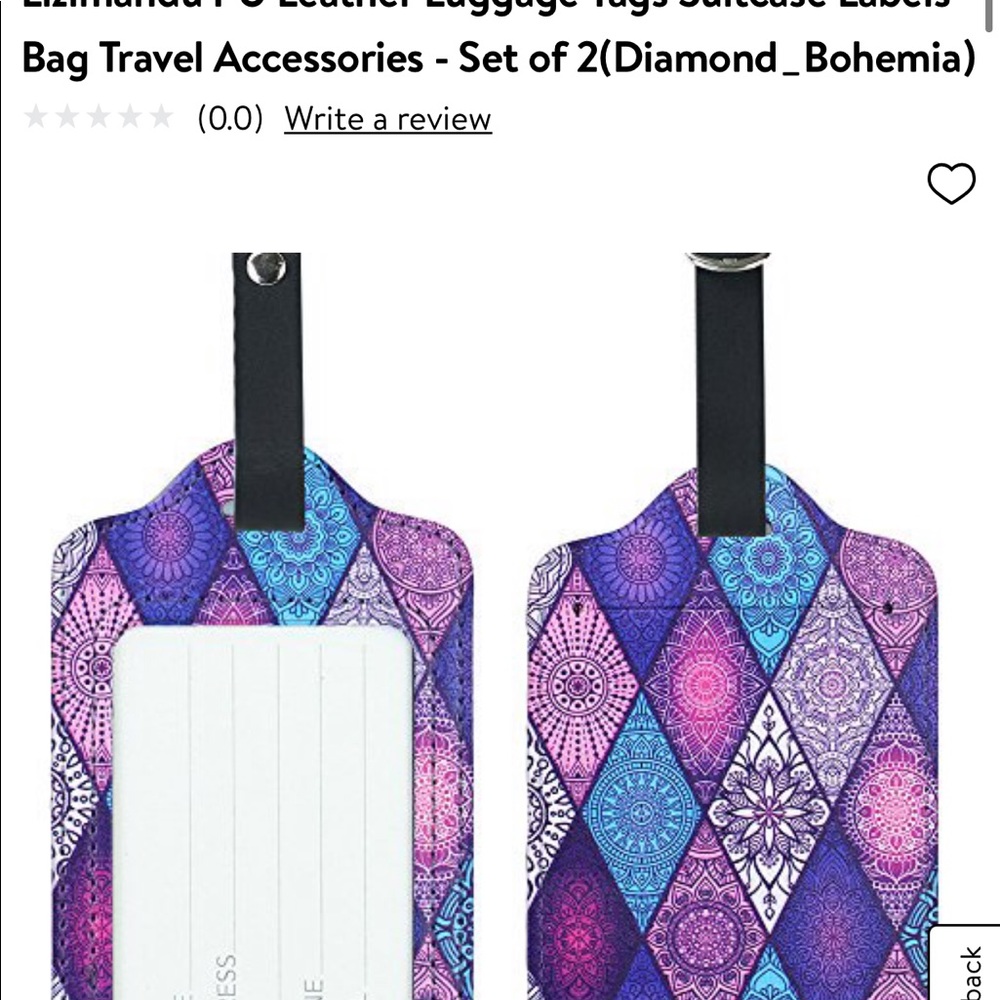 NWT Set of two leather lizmandu luggage tag purple